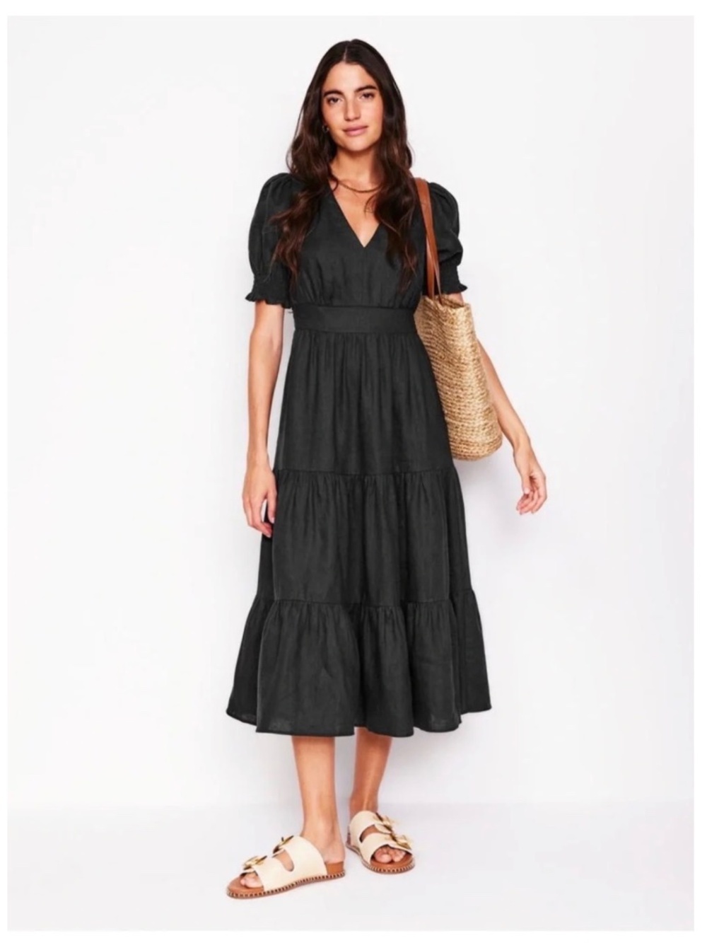 Boden Black Tiered Midi Dress